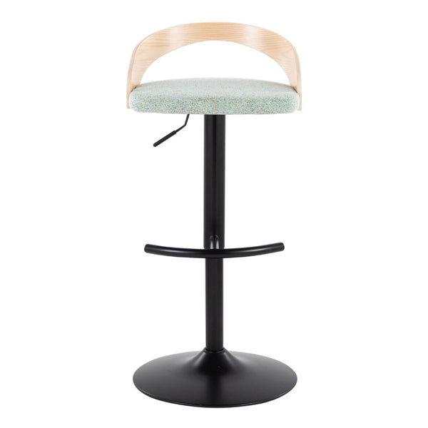 English Elm Adjustable Swivel Barstools Set of 3 Chrome Base Natural Wood Green Fabric Seat B202S02016
