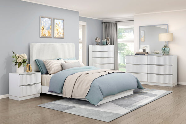 English Elm Luxurious Faux Fur Channel Tufted California King Bed Pearl White Glam Frame B011S02278
