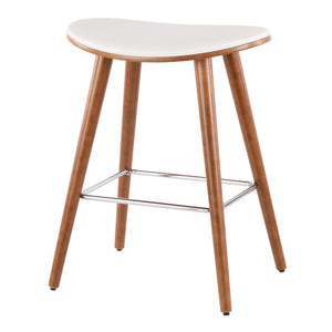 English Elm Saddle 26" Mid-Century Modern Counter Stool with Contoured Faux Leather Seat and Tapered Legs (Set of 2) White B202P222394