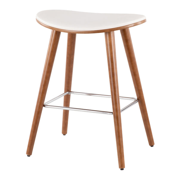English Elm Saddle 26" Mid-Century Modern Counter Stool with Contoured Faux Leather Seat and Tapered Legs (Set of 2) White B202P222394