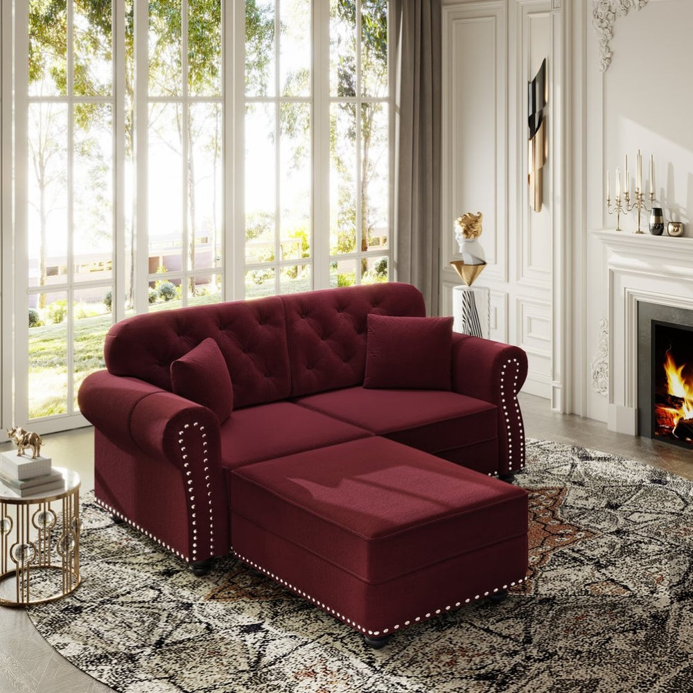 English Elm 63"upholstered Velvet Loveseat with Tufted Back Nailhead Arms Chesterfield Living Room Burgundy W1885S00381