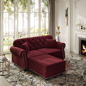 English Elm 63"upholstered Velvet Loveseat with Tufted Back Nailhead Arms Chesterfield Living Room Burgundy W1885S00381