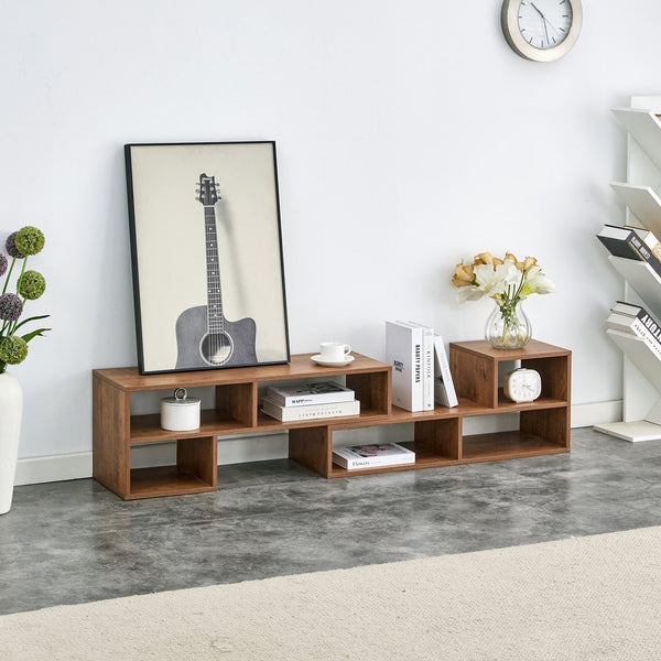 English Elm 2 Cube TV Stand with Modular L-Shaped Design, Adjustable 47–70" Length, Six Open Shelves, Durable MDF Walnut W3226P279110