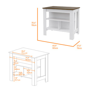 English Elm Brooklyn Rustic Kitchen Island with Concealed Shelves and Walnut Accents for Stylish Storage and Prep Multicolor 45 L x 32 W x 4 H B128P148677