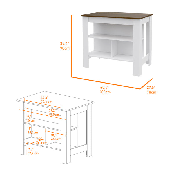 English Elm Brooklyn Rustic Kitchen Island with Concealed Shelves and Walnut Accents for Stylish Storage and Prep Multicolor 45 L x 32 W x 4 H B128P148677