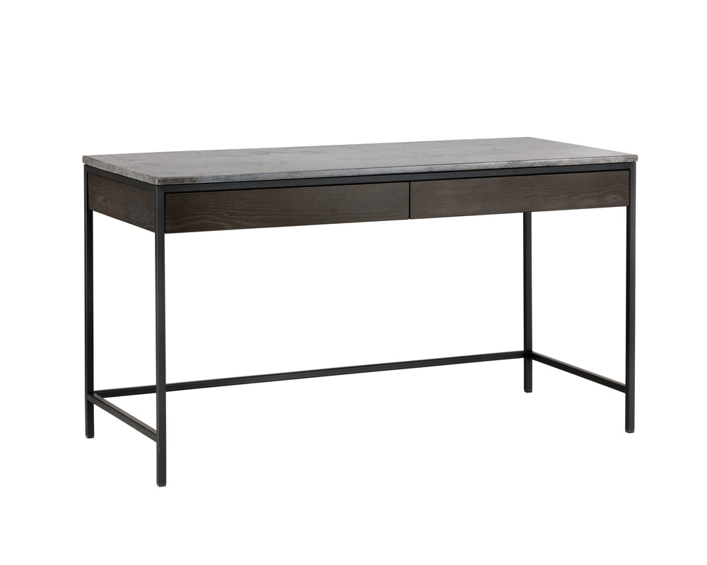 Sunpan Stamos Modern Console Table with Grey Marble Top, Charcoal Oak Base & Black Iron Frame - Stylish & Functional