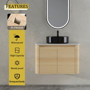 English Elm 30'' Wall-Mounted Bathroom Vanity With Soft-Close Doors, Ceramic Sink & Plywood Frame For Modern Spaces W999S00466