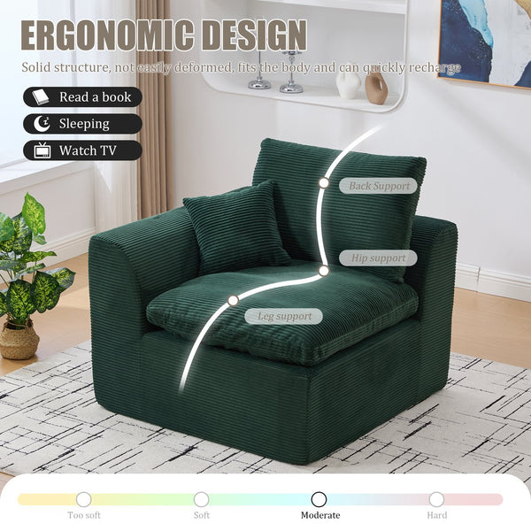 English Elm UNITED Cloud Couch Modular Sectional Sofa with Corduroy Cover, Ergonomic 2-Seater, No Assembly Needed Emerald W1568P371119