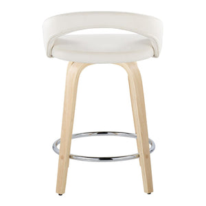 English Elm Fixed-height Swivel Counterstools with Velvet Seats Bent Wood Legs and Chrome Footrest B202S01764