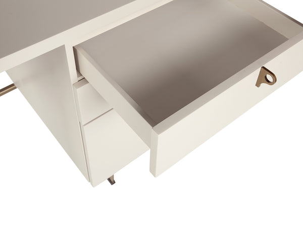 Sunpan Celine Desk - Stylish Cream Finish with Antique Brass Accents, Perfect for Elegant Workspaces