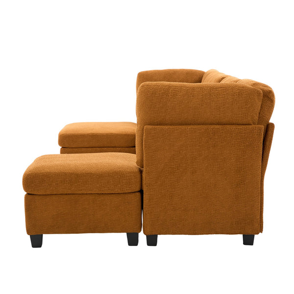 English Elm UNITED Modular 6-Seat Sectional Sofa with Removable Ottoman, Storage Compartments, Convertible Comfort Orange W1568S00246