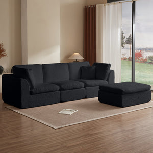 English Elm 110" Cloud Sectional Sofa Modular L-Shape with Ottoman, Chenille Fabric, Deep Seats, 7 Pillows Included Black W1359S00015