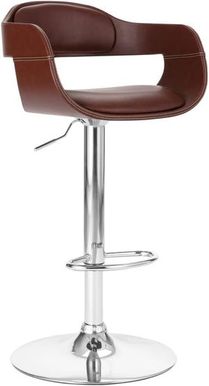English Elm Contemporary Swivel Adjustable Barstool Brown Faux Leather Padded Seat & Back 360° Comfort Lift Recline B347P338495