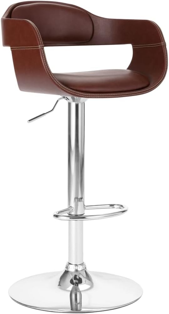 English Elm Contemporary Swivel Adjustable Barstool Brown Faux Leather Padded Seat & Back 360° Comfort Lift Recline B347P338495