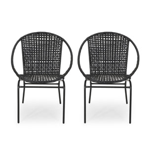 English Elm Christopher Knight Home® - Polyethylene PE Wicker 2-Person Seating Group — Weather-Resistant Rattan & Metal, Sleek Patio Set 66628.00BLK_66627.00BLK
