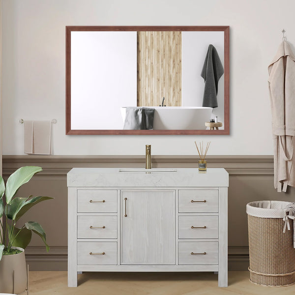 English Elm 48"x32" Oversized Modern Rectangle Bathroom Mirror with Slim Aluminum Frame, Safety Glass, Versatile Mounting Walnut W708P297667
