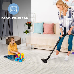 English Elm Step Collection Geometric High-low Pile Polypropylene Rug for Modern Living Spaces Cream B189P448808