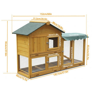 English Elm Premium Fir Wood Two Story Rabbit Hutch Weatherproof Outdoor Habitat with Run W1431P498215