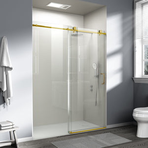 English Elm 56" Frameless Sliding Shower Door Brushed Gold Tempered Glass Walk-in Enclosure W1573P399019