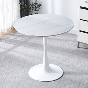 English Elm Marble Round Kitchen Table with MDF Top & Steel Tulip Base — Modern 24" Durable Easy-Clean Design W2641P300028