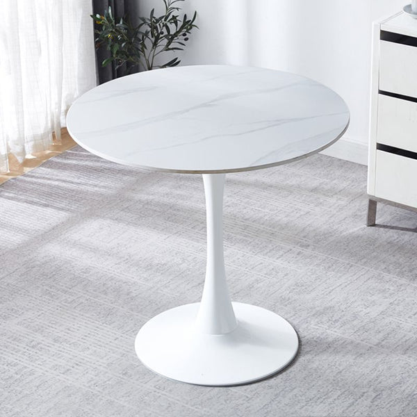 English Elm Marble Round Kitchen Table with MDF Top & Steel Tulip Base — Modern 24" Durable Easy-Clean Design W2641P300028