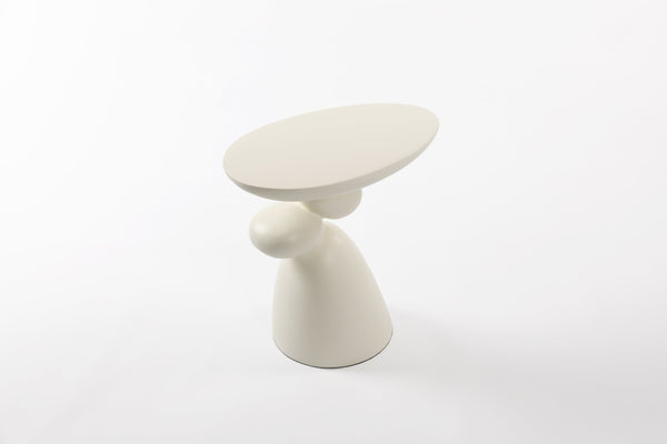 English Elm Lucky Stone End Table with Wabi-Sabi Fiberglass Design, Stable Waterproof Side Table for Decoring Rooms Milk White W2664P232884