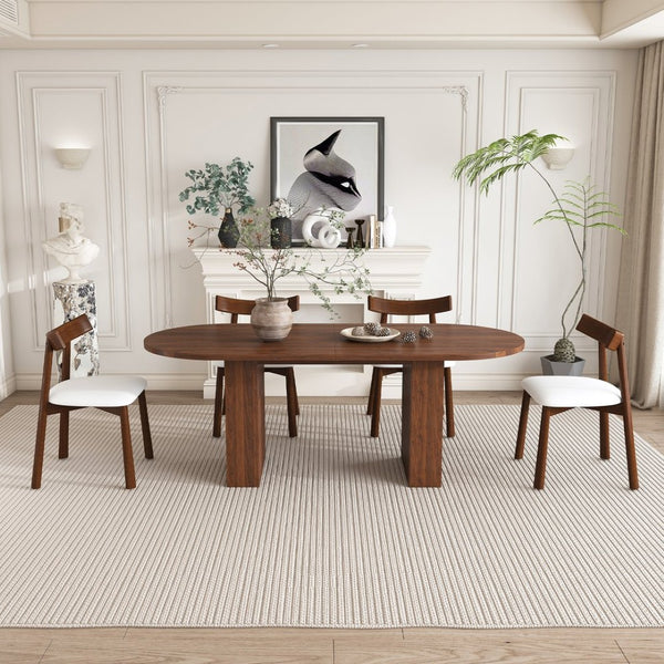 English Elm 62.9" Oval Walnut Veneer Dining Table Seats Six Modern Farmhouse Waterproof Surface W2700S00125