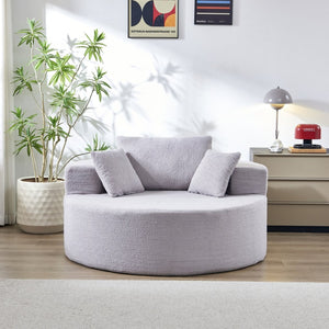 English Elm 55"l Teddy Fleece Round Chaise Chair Plush Foam Seating for Modern Living Rooms Gray W1669P368377