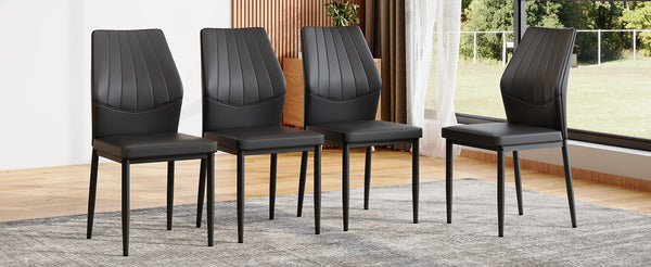 English Elm Set of 4 Brown Shell-Pattern Dining Chairs with Ergonomic Tech Fabric, Sturdy Metal Legs, 37" Black W1151P359596