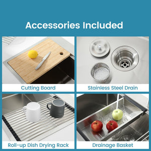 English Elm Stainless Steel Single Bowl Overmount Kitchen Sink with Cutting Board and Colander T3177P296186