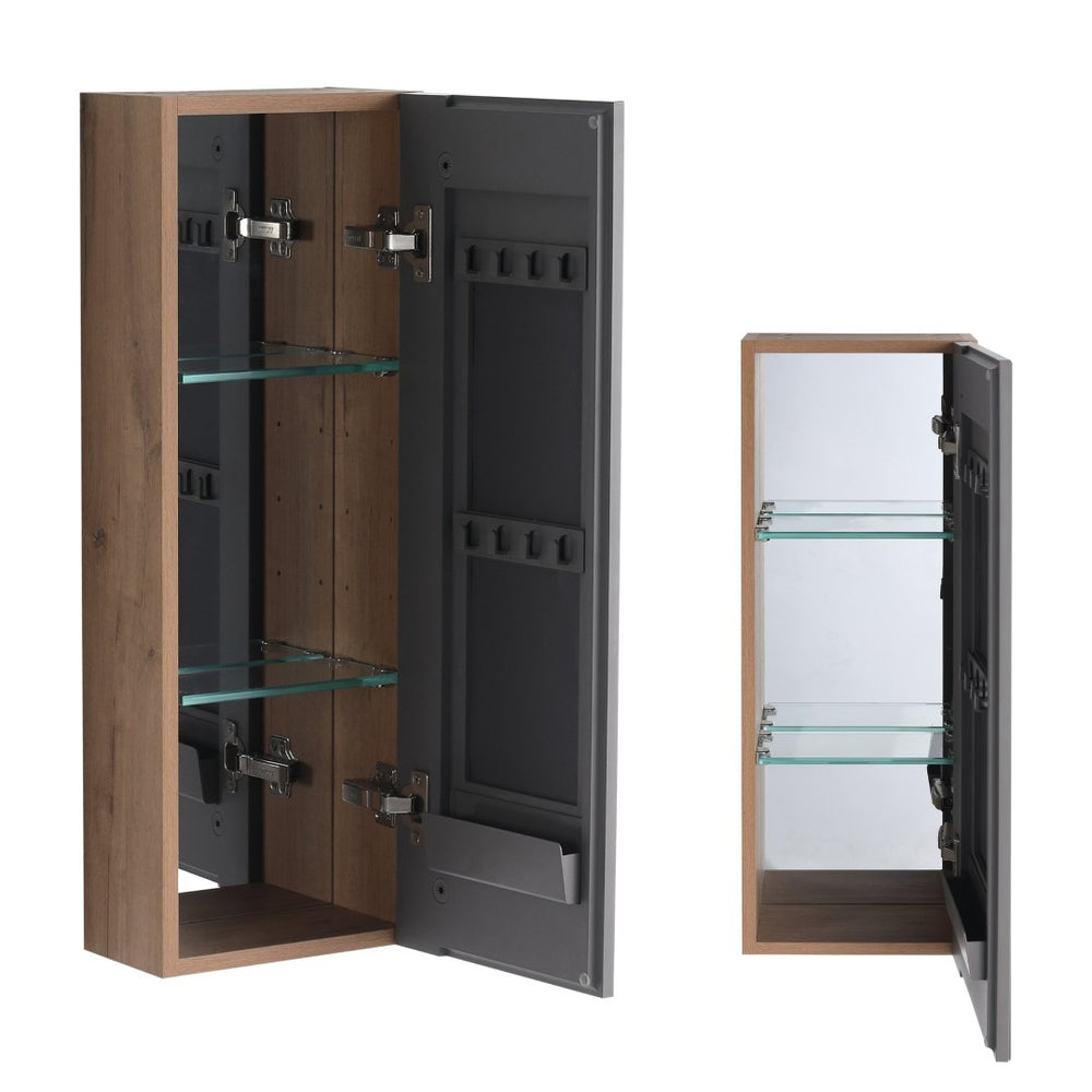 English Elm 10'' Wall Mounted Medicine Cabinet with Adjustable Glass Shelves and Jewelry Organizer W999P470283