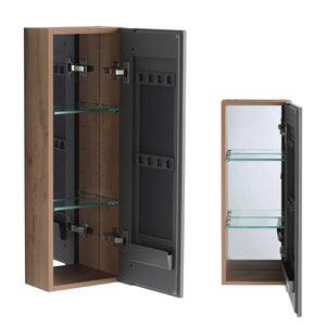 English Elm 10'' Wall Mounted Medicine Cabinet with Adjustable Glass Shelves and Jewelry Organizer W999P470283
