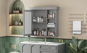English Elm 30'' Wall Mount Bathroom Cabinet with Mirror Soft Close Door and Adjustable Shelf Gray N710P209425E