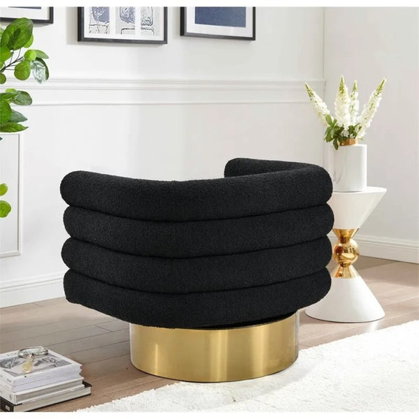 English Elm Modern Boucle Upholstered Barrel Swivel Chair with Brushed Gold Base for Living Room Black B011P426603