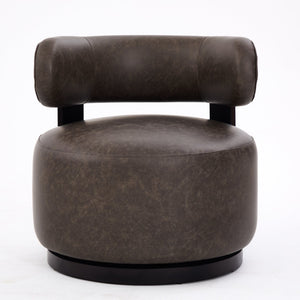 English Elm Wooden Base Barrel Swivel Club Chair Pu Leather Lounge Seat with 360 Degree Rotation N776P422651D