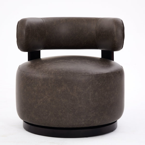 English Elm Wooden Base Barrel Swivel Club Chair Pu Leather Lounge Seat with 360 Degree Rotation N776P422651D