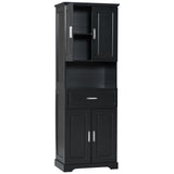 English Elm Tall Bathroom Cabinet With Four Doors, Large Storage Space Open Shelve, Upper Storage Cabinet, Black