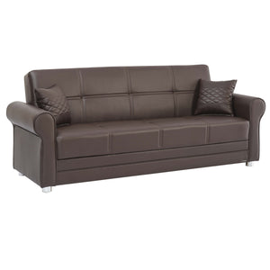 English Elm PrimeNest Ithara Collection Upholstered Convertible Sofabed with Storage, Click-Click Sleeper & Plush PU Padding Brown PU B030P286482