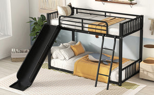 English Elm Metal Bunk Bed with Slide Twin over Twin Stylish Space-Saving Metal Frame, Safe Stairs & Playful Slide Fun Black MF285671AAB