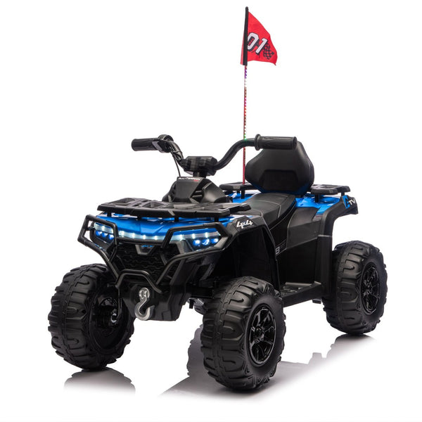 English Elm 24v Kids Electric Ride-on Atv with Dual Motors Bluetooth Led Lights and Flag Poles Blue W1578P305894
