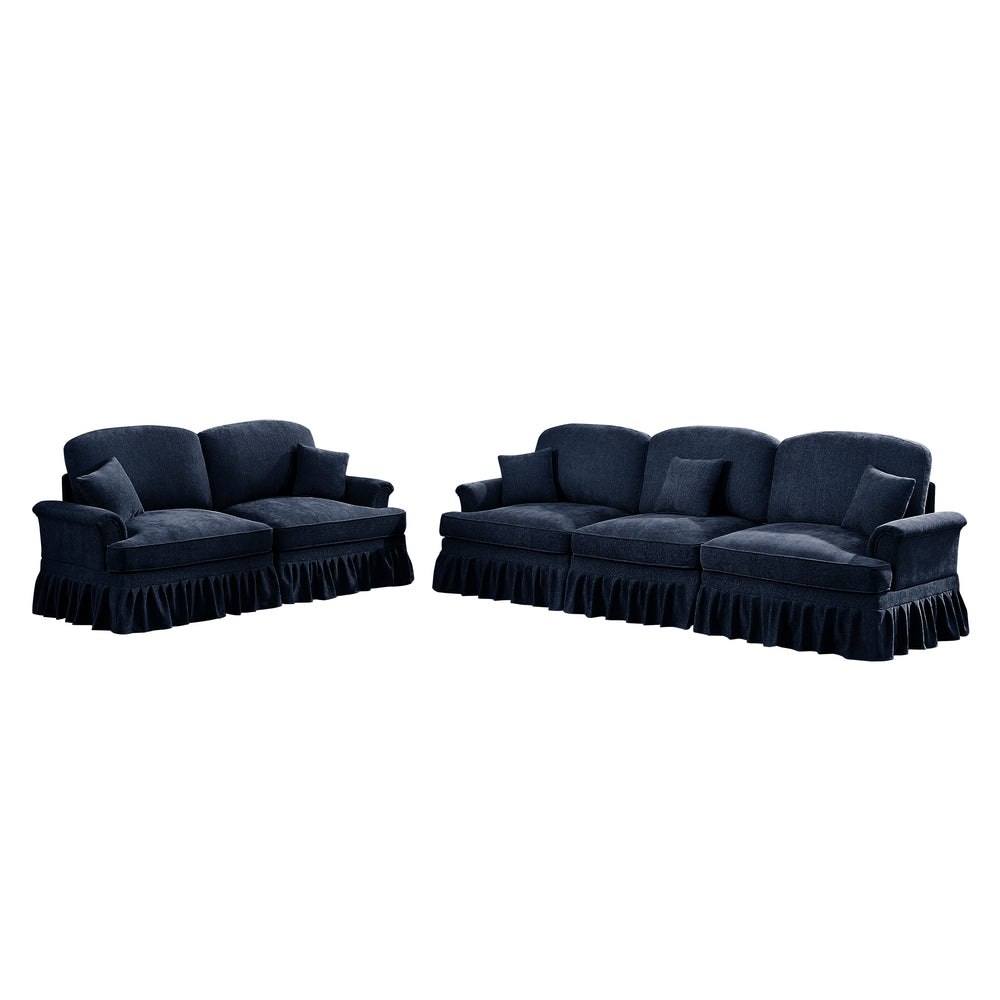 English Elm Classic 2-Piece Modular Sofa Set - Elegant Chenille Couch With Ruffled Skirts & Flared Arms, Blue W3041S00258