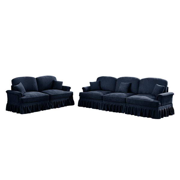 English Elm Classic 2-Piece Modular Sofa Set - Elegant Chenille Couch With Ruffled Skirts & Flared Arms, Blue W3041S00258