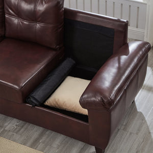 English Elm 59" Club Style Tufted Pu Leather Loveseat with Hidden Storage and Wide Padded Armrests Burgundy W1097S00244