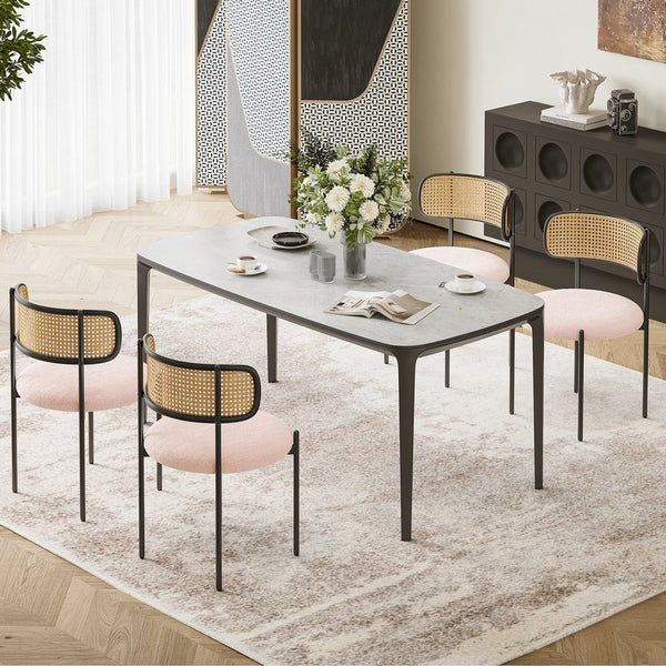 English Elm Modern Upholstered Dining Chairs Set Of 4 - Pink Velvet With Rattan Back & Metal Legs For Style T3623P379687