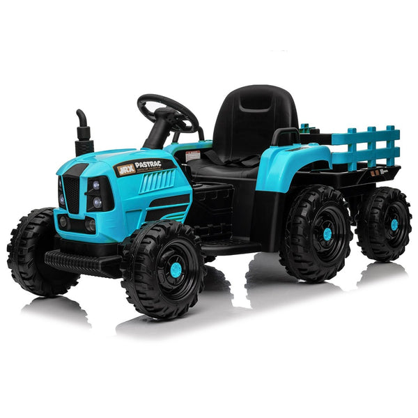 English Elm Ride on Electric Tractor Toy with Trailer 24v 400w Dual Motors Remote Control Led Blue W1578P194692