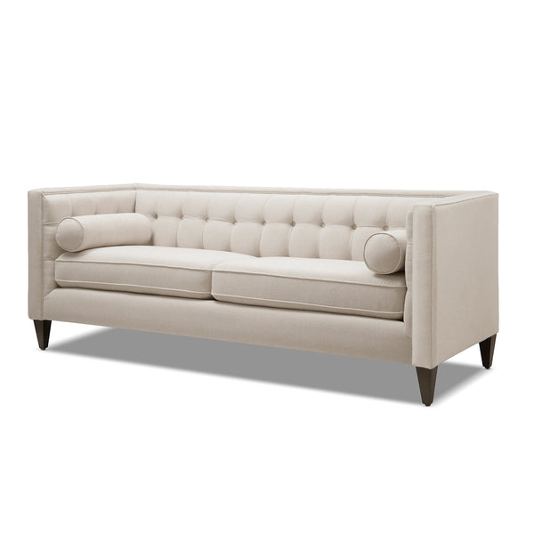 English Elm Jennifer Taylor Home - Jack 84" Modern Tuxedo Tufted Sofa in Plush Velvet with Shelter Arms, Reversible Cushions, Pillows Beige B2719P238409
