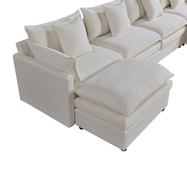 English Elm 142.52"Modern Chenille U-Shaped Sectional Sofa with Convertible Chaise, Solid Wood Frame, Plush Foam Seating and Ottomans for Spacious Living W1036S00058