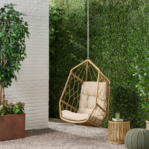 English Elm Christopher Knight Home® - TAMARA Cozy Brown Fabric Hanging Chair with 8ft Chain — Comfortable Patio Seat, Durable 32.8x25.8x15" 71694.00LTN