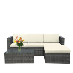 English Elm 5-piece Outdoor Modular Pe Rattan Wicker Patio Set with Tempered Glass Coffee Table Beige B082P455126