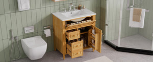 English Elm 30" Pine Wood Bathroom Vanity with Ceramic Sink Soft Close Drawers and Vintage Knobs N725P375498N